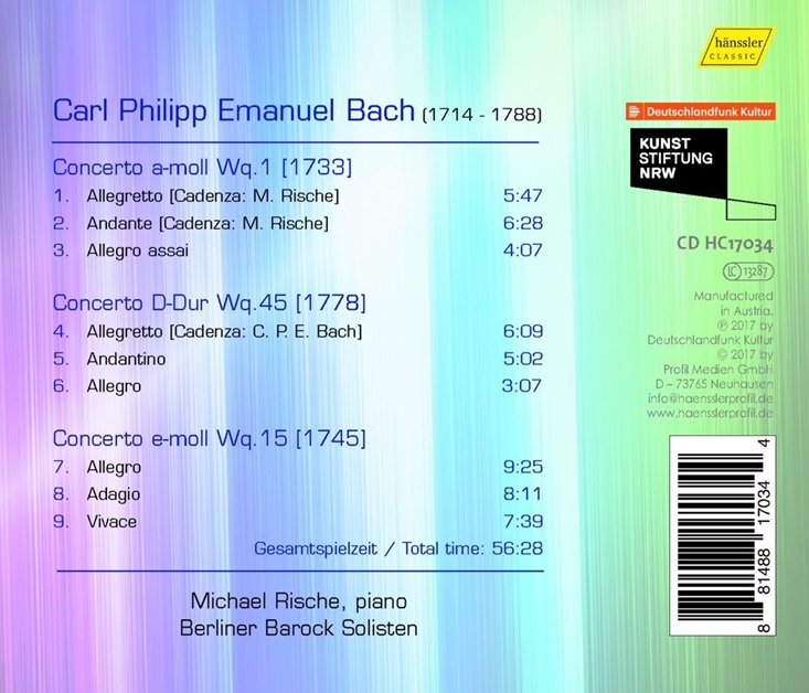 Michael Rische 칼 필립 에마누엘 바흐: 건반 협주곡 5집 (C.P.E. Bach: Keyboard [Piano] Concertos Wq.1, Wq.45 & Wq.15)