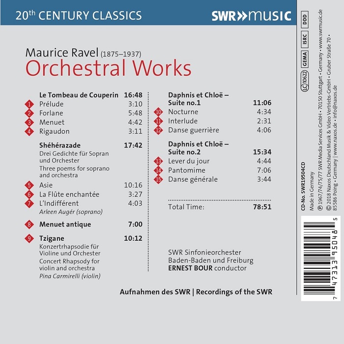 Ernest Bour 라벨: 관현악 작품집 - 다프니스와 클로에, 치간느, 세헤라자데 외 (Ravel: Orchestral Works)