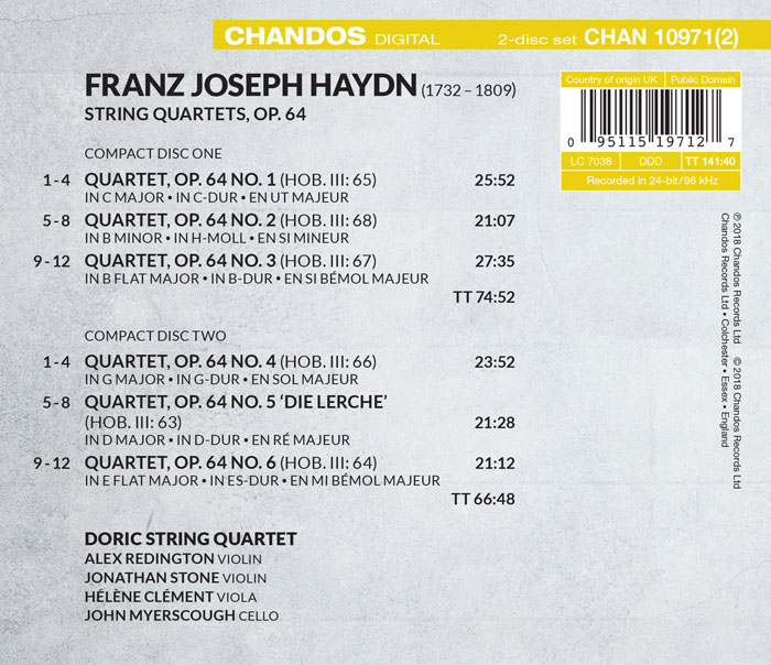 Doric String Quartet 하이든: 현악 사중주 3집 - 도릭 현악 사중주단 (Haydn: String Quartets Op.64 Nos.1-6) 