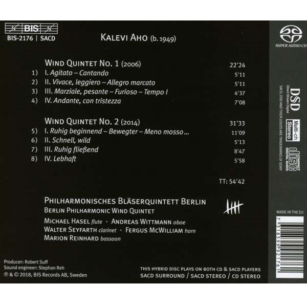 Berlin Philharmonic Wind Quintet 칼레비 아호: 관악 오중주 1 & 2번 (Kalevi Aho: Wind Quintets 1 & 2)
