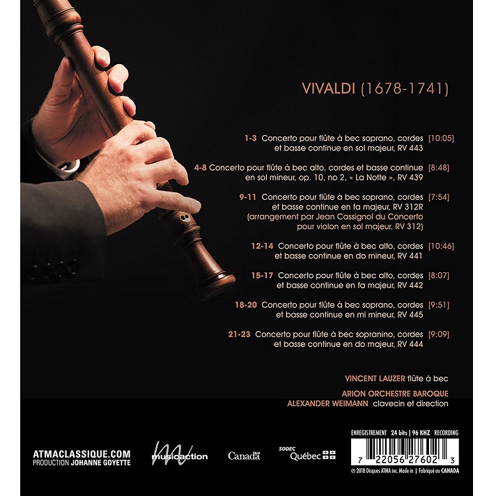 Vincent Lauzer / Alexander Weimann 비발디: 리코더 협주곡집 (Vivaldi: Concertos pour flute a bec)