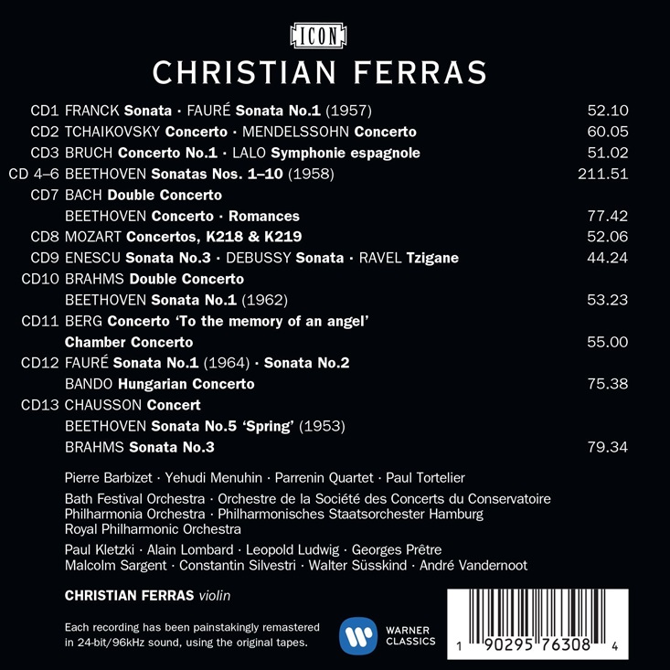 Christian Ferras 크리스티앙 페라스 워너 HMV & 텔레풍켄 녹음 전집 (ICON - The Complete HMV & Telefunken Recordings)