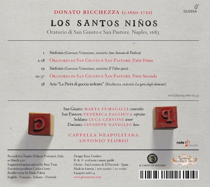 Antonio Florio / Cappella Neapolitana 도나토 리케차: 오라토리오 '성스러운 어린이들' (Donato Ricchezza: Los Santos Ninos)