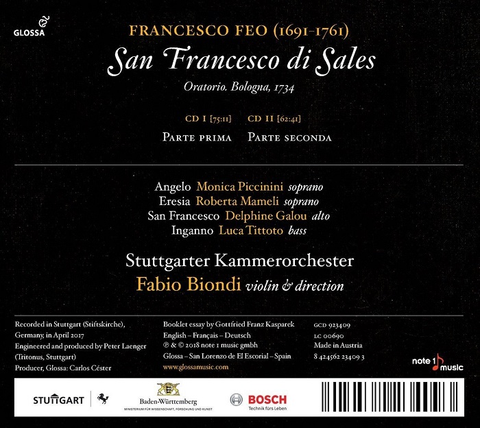 Fabio Biondi 프란체스코 페오: 오라토리오 '성 프란치스코 살레시오' (Francesco Feo: San Francesco di Sales)