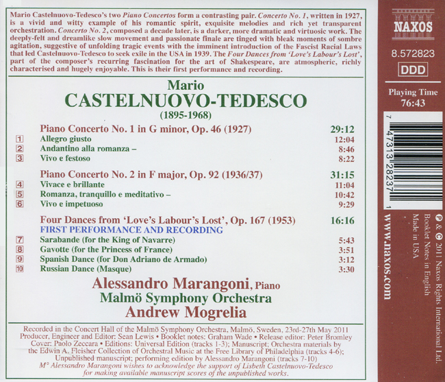 Alessandro Marangoni 카스텔누오보-테데스코: 피아노 협주곡 1, 2번 (Castelnuovo-Tedesco: Piano Concertos)