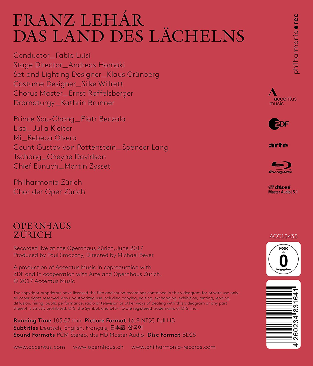 Piotr Beczala / Fabio Luisi 레하르: 미소의 나라 (Lehar: Das Land des Lachelns) 취리히 오페라 오케스트라, 파비오 루이지