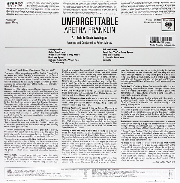 Aretha Franklin (아레사 프랭클린) - Unforgettable [LP]