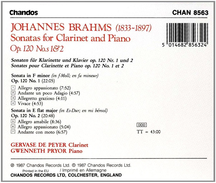 Gervase de Peyer 브람스: 클라리넷 소나타 (Johannes Brahms: Clarinet Sonata Op.120)