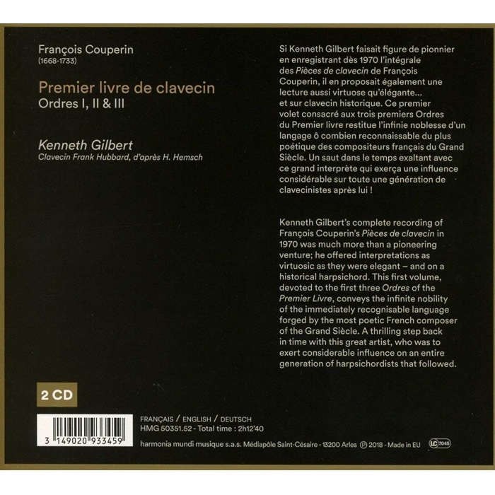 Kenneth Gilbert 쿠프랭: 클라브생 작품 1집 - 1, 2 & 3권 (Couperin: Premier livre de clavecin - Ordres I, II & III)