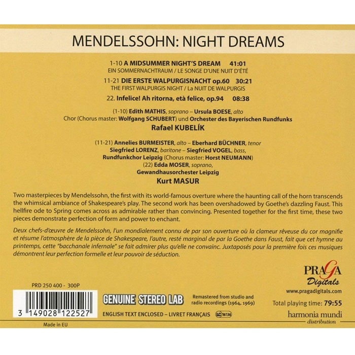 Rafael Kubelik / Kurt Masur 멘델스존: 한여름 밤의 꿈, 첫번째 발푸르기스의 밤 Op. 60 (Mendelssohn: Ein Sommernachtstraum, Op. 21 & 61, Die Erste Walpurgisnacht, Op. 60)