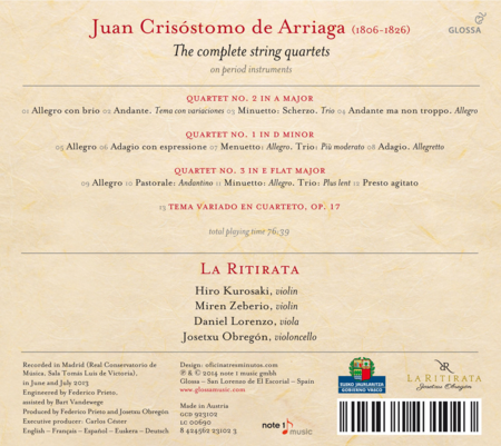 La Ritirata 아리아가: 현악 사중주 전집 (Arriaga: Complete String Quartets)