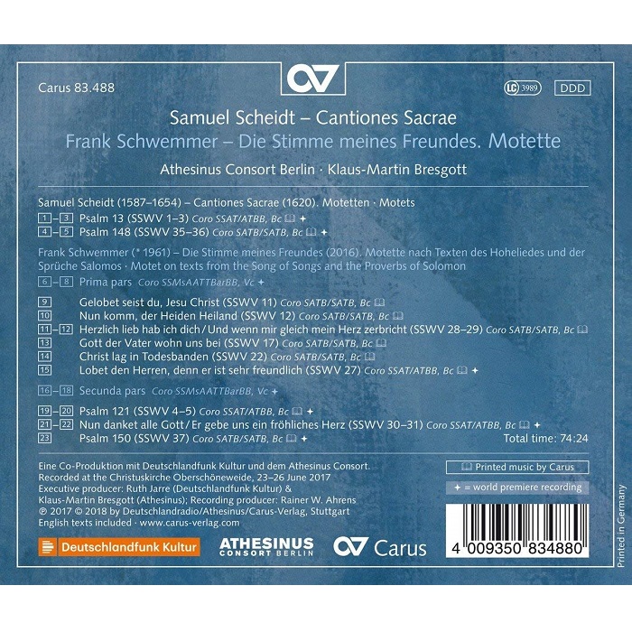 Klaus-Martin Bresgott 샤이트: 칸티오네 사크라에 (Scheidt: Cantiones Sacrae)