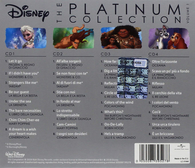 디즈니 Ost 모음집 (Disney: The Platinum Collection Vol.1) [Italian Edition] - 예스24