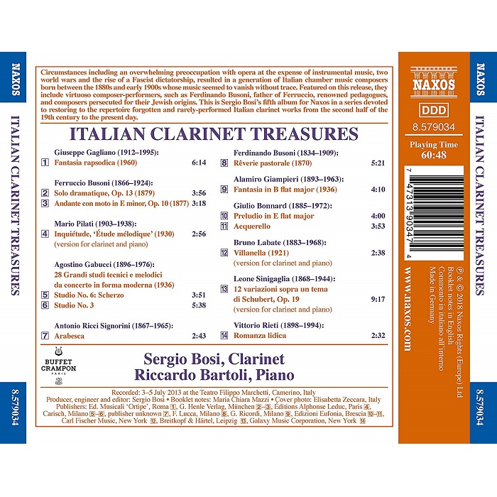 Sergio Bosi / Riccardo Bartoli 클라리넷과 피아노를 위한 이탈리아 작품집 (Italian Clarinet Treasures)