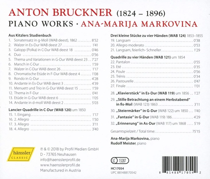 Ana-Marija Markovina 브루크너: 피아노 소품집 (Bruckner: Piano Works)