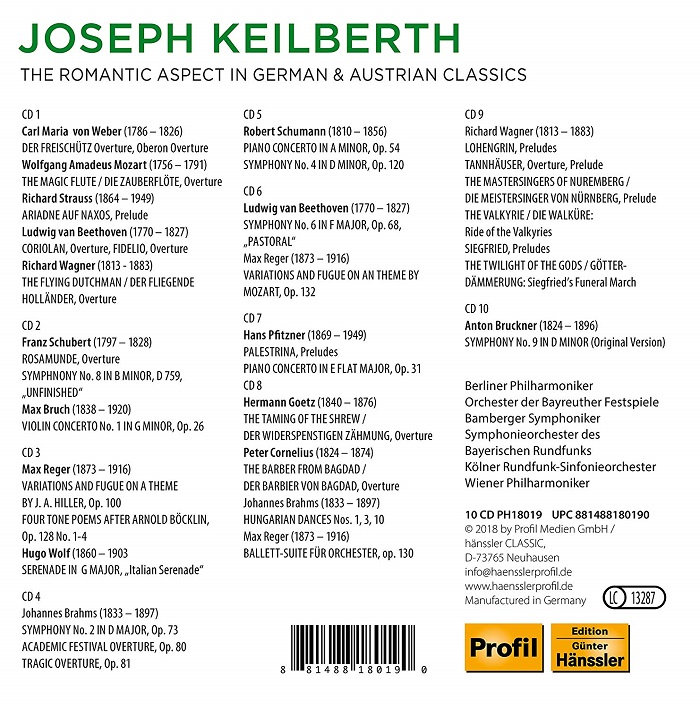 Joseph Keilberth 슈베르트: 미완성 교향곡 / 브람스: 교향곡 2번 / 브루크너: 교향곡 9번 / 베토벤: 교향곡 6번 '전원' 외 (The Romantic Aspect in German & Australian Classics)