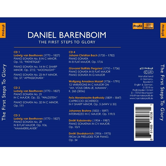 Daniel Barenboim 베토벤: 피아노 소나타 '비창', '월광', '열정', '발트슈타인', '함머클라비어' / 모차르트: 변주곡 k265 외 (The First Steps To Glory) 다니엘 바렌보임
