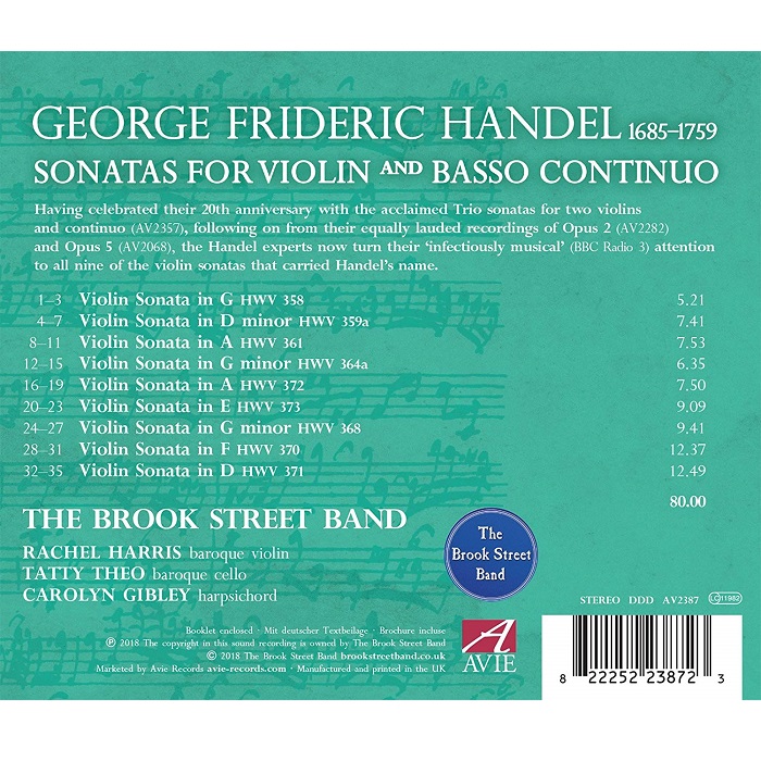 The Brook Street Band 헨델: 바이올린과 바소 콘티누오를 위한 소나타 (Handel: Sonatas For Violin and Basso Continuo)