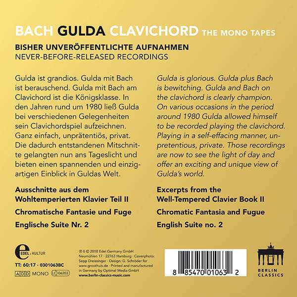 Freidrich Gulda 바흐: 클라비코드 작품집 - 프리드리히 굴다 (Bach: Clavichord - The Mono Tapes)