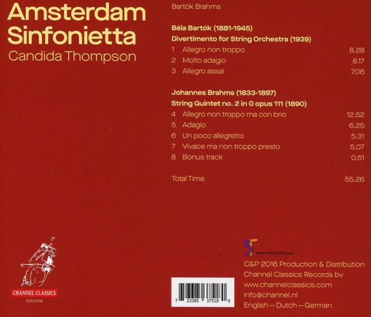 Amsterdam Sinfonietta 브람스: 현악 5중주 2번 / 바르톡: 현을 위한 디베르티멘토 (Bartok: Divertimento / Brahms: String Quintet No. 2)