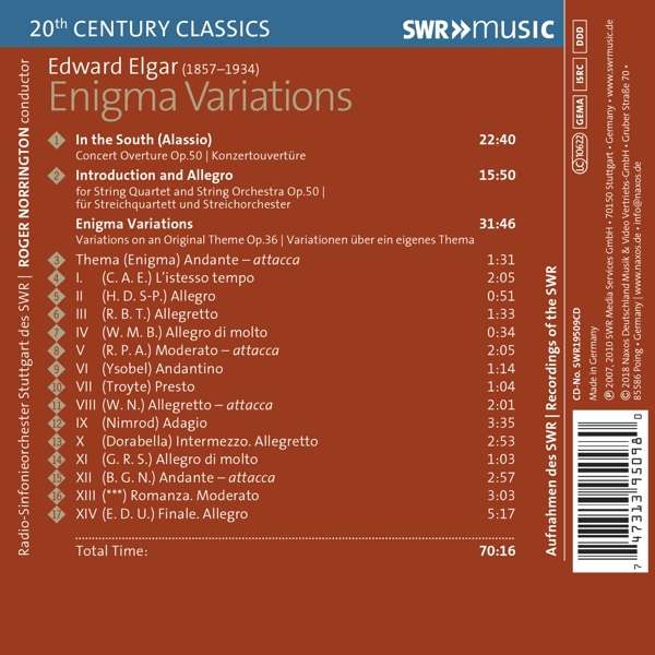 Roger Norrington 엘가: 수수께끼 변주곡, 남국에서 외 (Elgar: Enigma Variations, Op. 36, In the South, Op. 50)