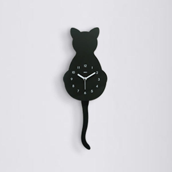 시우아트 고양이 무소음 벽시계 (솔리드 블랙)