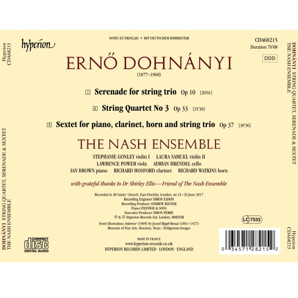 The Nash Ensemble 도흐나니: 현악 사중주 3번, 세레나데 & 6중주 (Dohnanyi: String Quartet No. 3, Serenade Op. 10 & Sextet Op. 37)