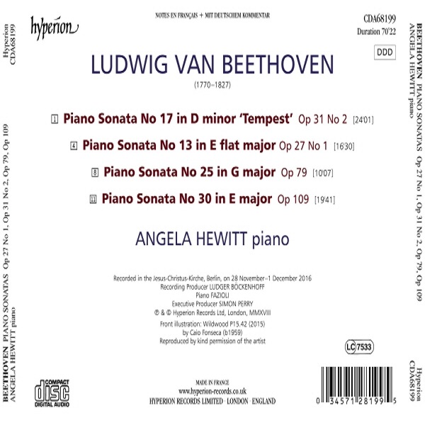 Angela Hewitt 베토벤: 피아노 소나타 7집 - 13번 17번 ‘템페스트` 25번 30번 (Beethoven: Piano Sonatas Opp.27-1, 31-2, 79, 109)