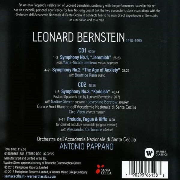 Antonio Pappano 레너드 번스타인: 교향곡 1-3번 (Leonard Bernstein: The 3 Symphonies) 안토니오 파파노, 산타체칠리아 음악원 오케스트라