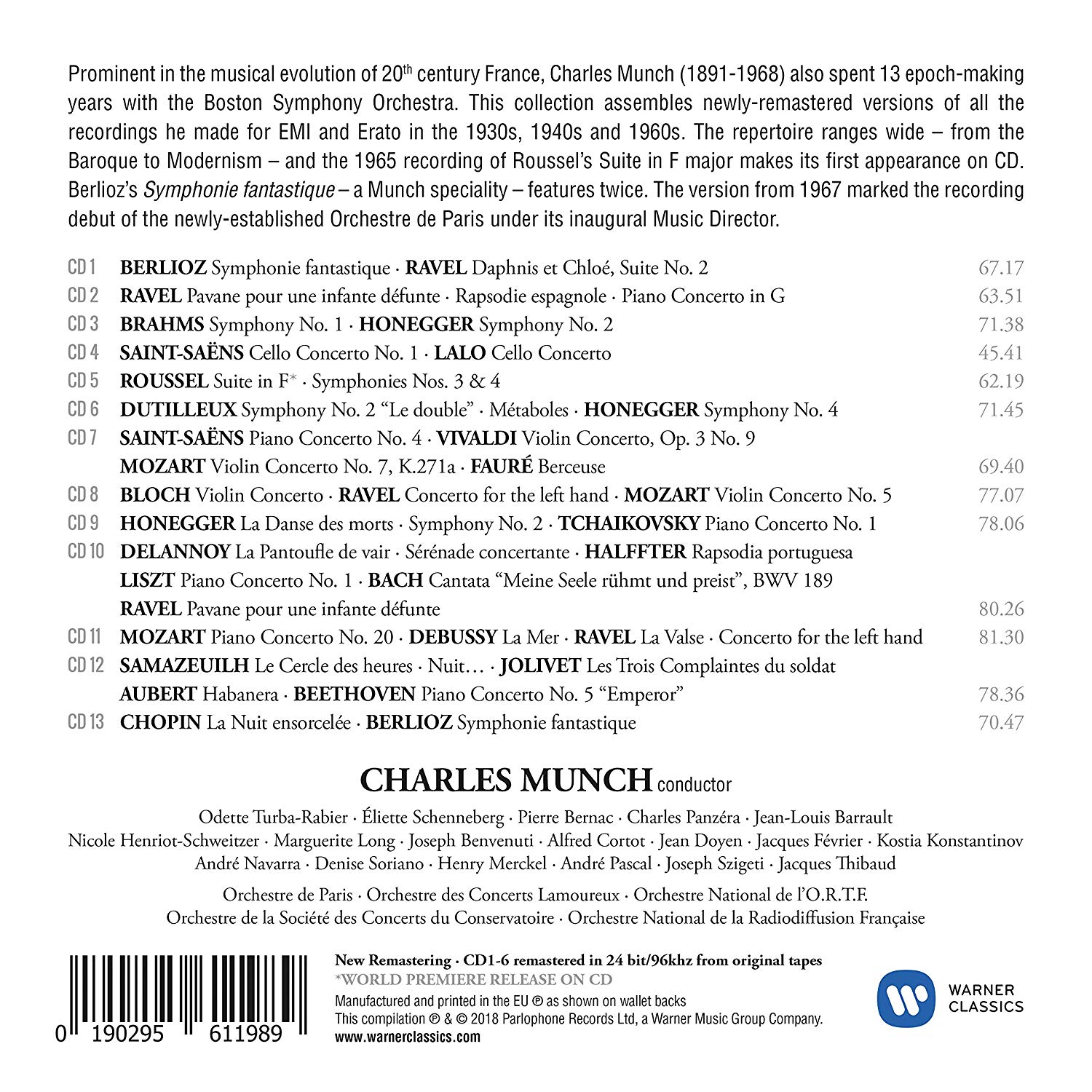 Charles Munch 샤를 뮌시 워너 녹음 전집 (The Complete Recordings on Warner Classics)