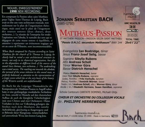 Philippe Herreweghe 바흐: 마태 수난곡 - 필립 헤레베헤 (Bach: Matthaus-Passion BWV 244)