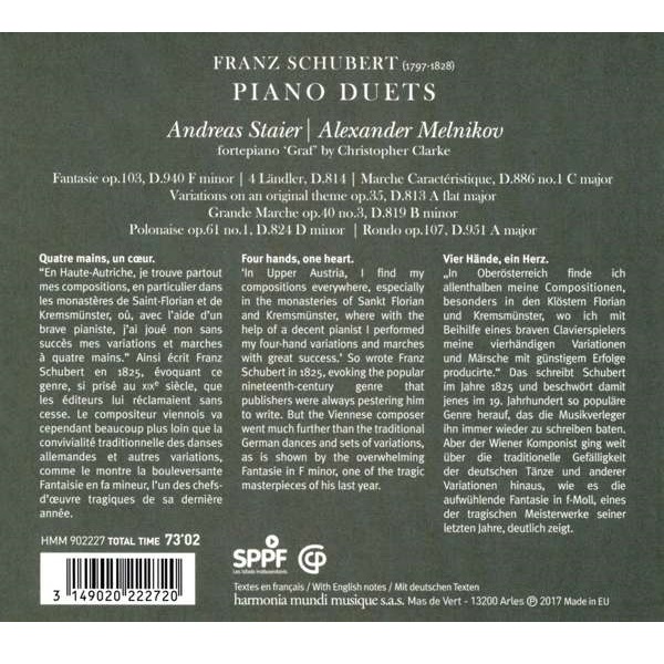Andreas Staier / Alexander Melnikov 슈베르트: 두 손을 위한 피아노 환상곡, 피아노 이중주 작품집