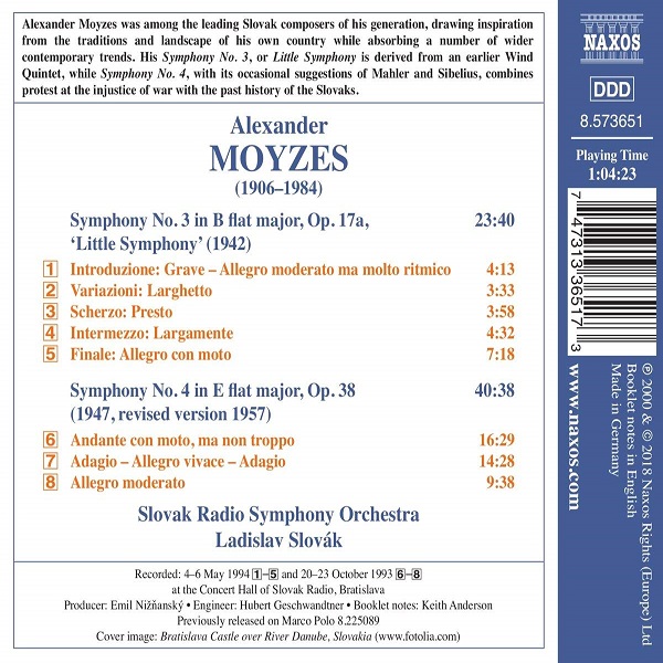 Ladislav Slovak 알렉산더 모이제스: 교향곡 3 & 4번 (Moyzes: Symphonies Nos.3 & 4) 라디슬라프 슬로박