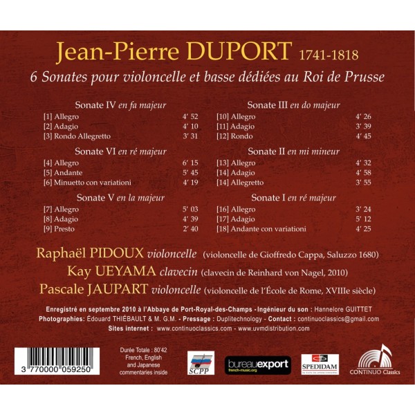 장-피에르 뒤포르: 첼로 작품집 - 프러시아 왕에게 헌정하는 여섯 개의 첼로 소나타 (Jean-Pierre Duport: Six Sonates Pour Violoncelle Et Basse Dediees Au Roi De Prusse)