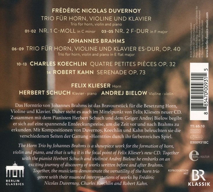 Felix Klieser 브람스: 호른 삼중주 / 뒤베르누아: 호른 삼중주 1 & 2번 / 칸: 세레나데 외 (Brahms / Duvernoy / Koechlin / Kahn: Horn Trios)