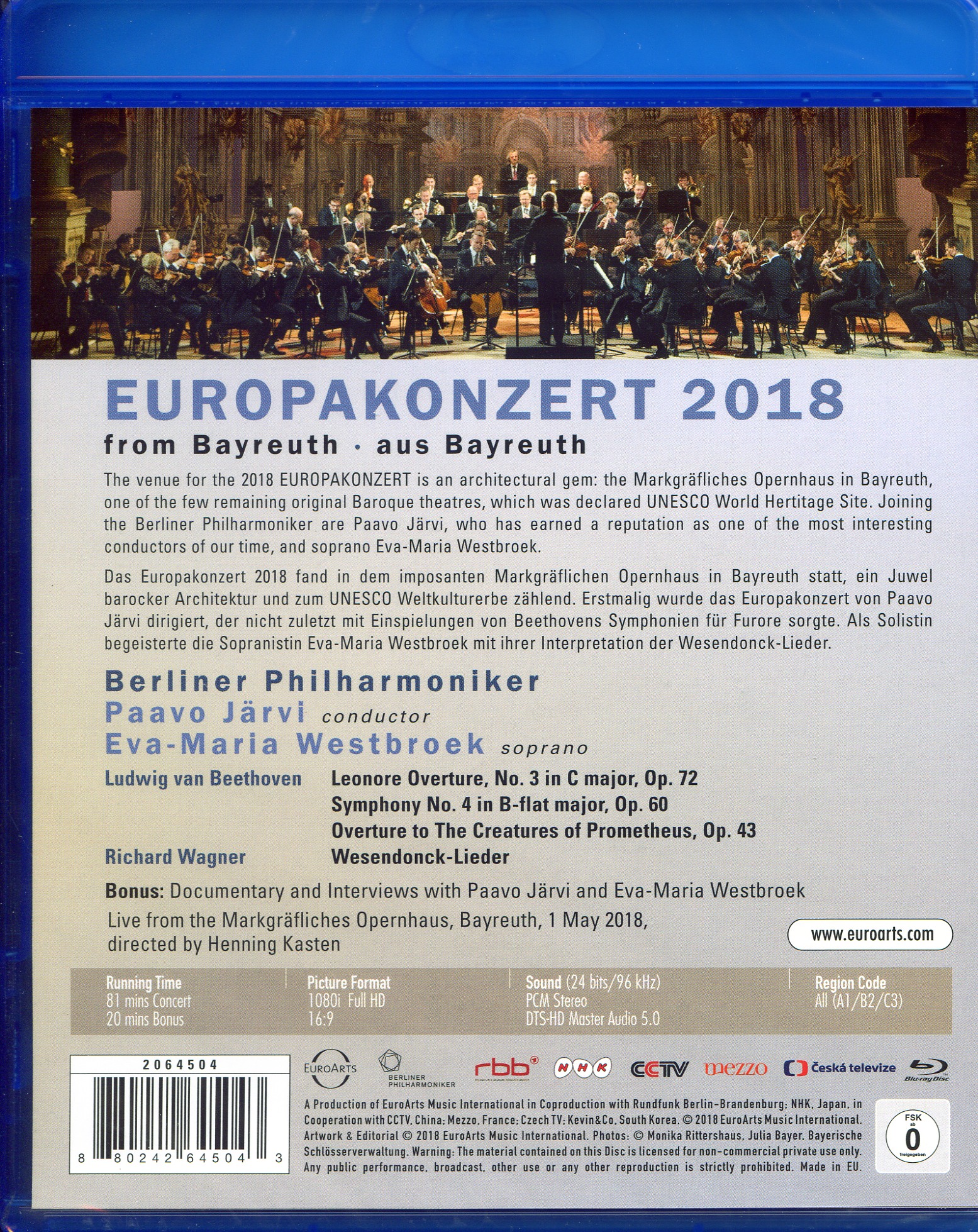 Paavo Jarvi 2018 베를린 필 유로파 콘서트 - 베토벤: 교향곡 4번 / 바그너: 베젠동크 가곡 외 (Europakonzert 2018)