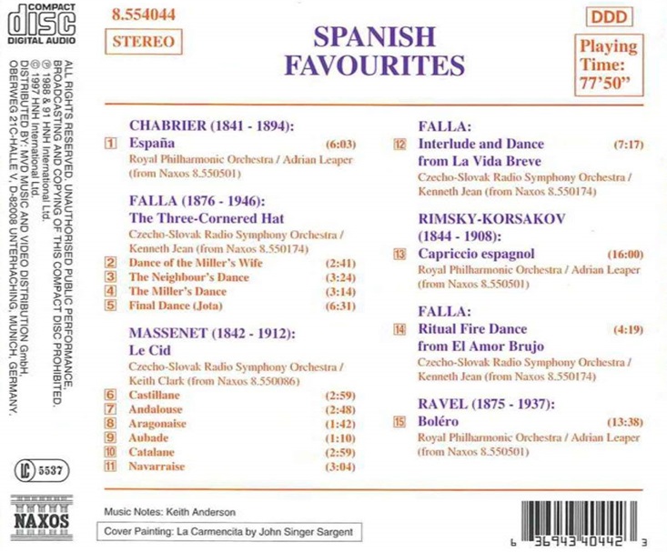 볼레로와 스페인 유명 작품집 - 파야 / 샤브리에 / 림스키-코르사코프 (Bolero & Spanish Favourites - Falla / Chabrier / Rimsky-Korsakov)