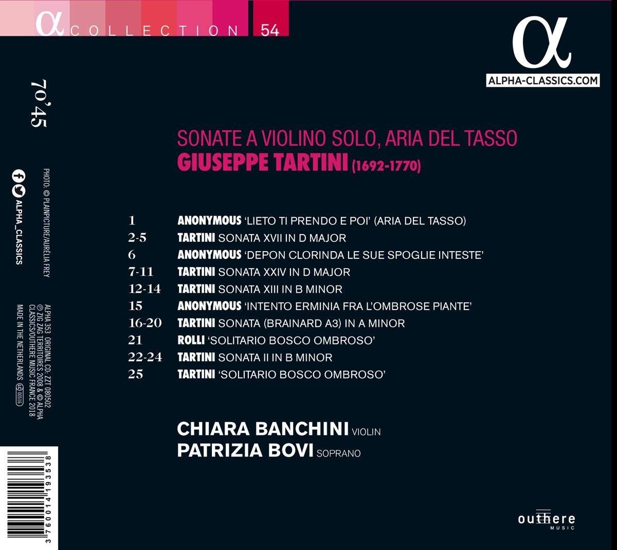 Chiara Banchini 타르티니: 무반주 바이올린 소나타, 아리아 델 타소 (Tartini: Sonate a violino solo, Aria del Tasso) 
