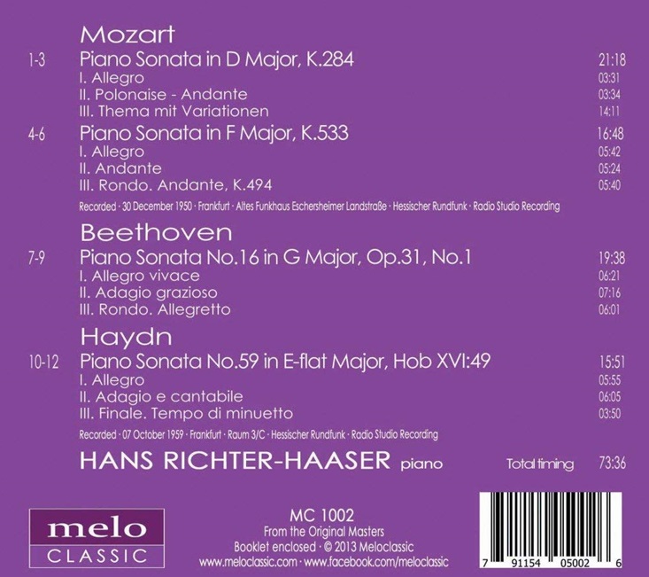 Hans Richter-Haaser 모차르트 / 베토벤 / 하이든: 피아노 소나타 (Mozart / Beethoven / Haydn: Piano Sonatas)