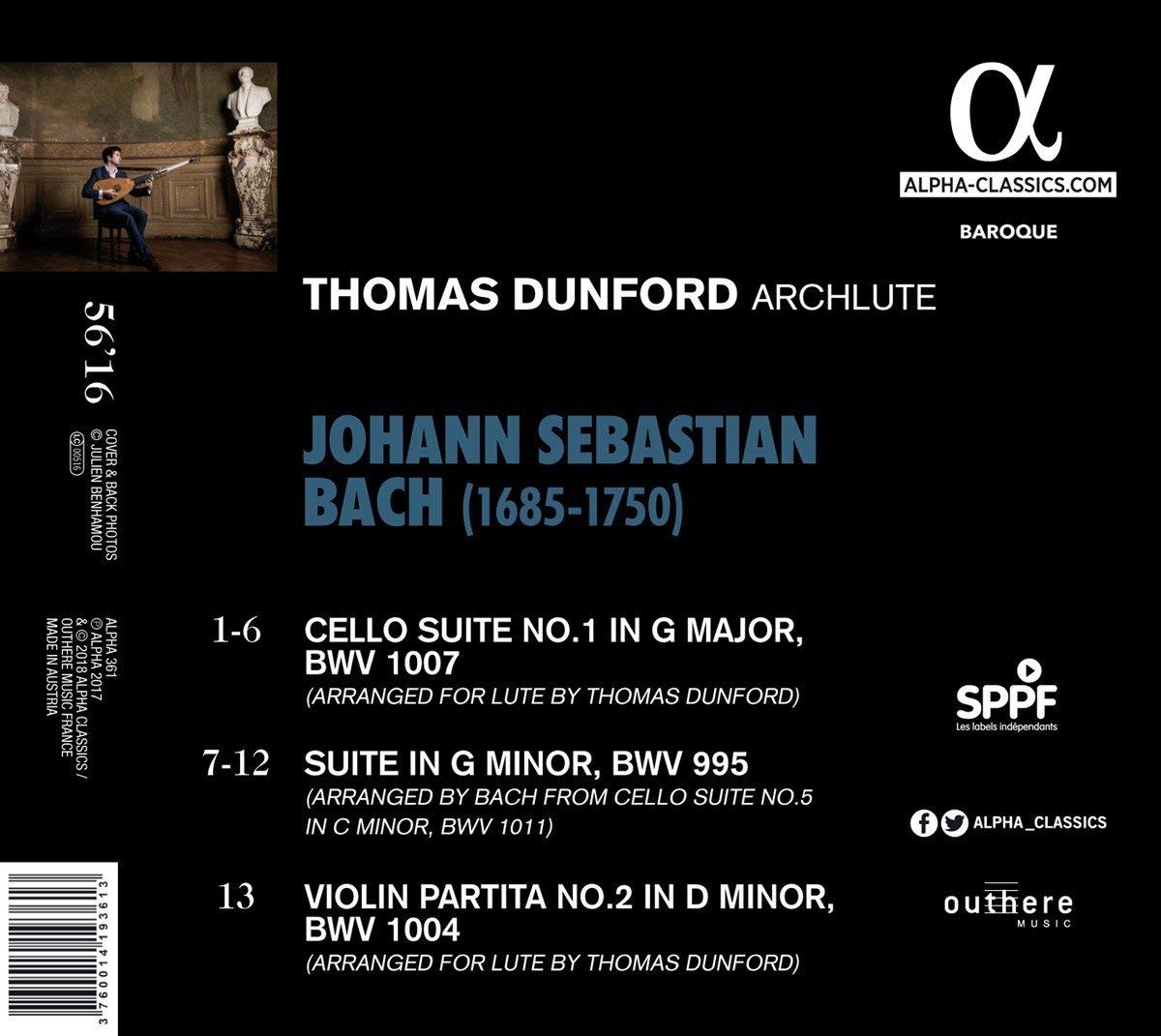Thomas Dunford 바흐: 무반주 첼로 모음곡 [류트 연주반] (Bach: Music for Lute) 토마스 던포드 