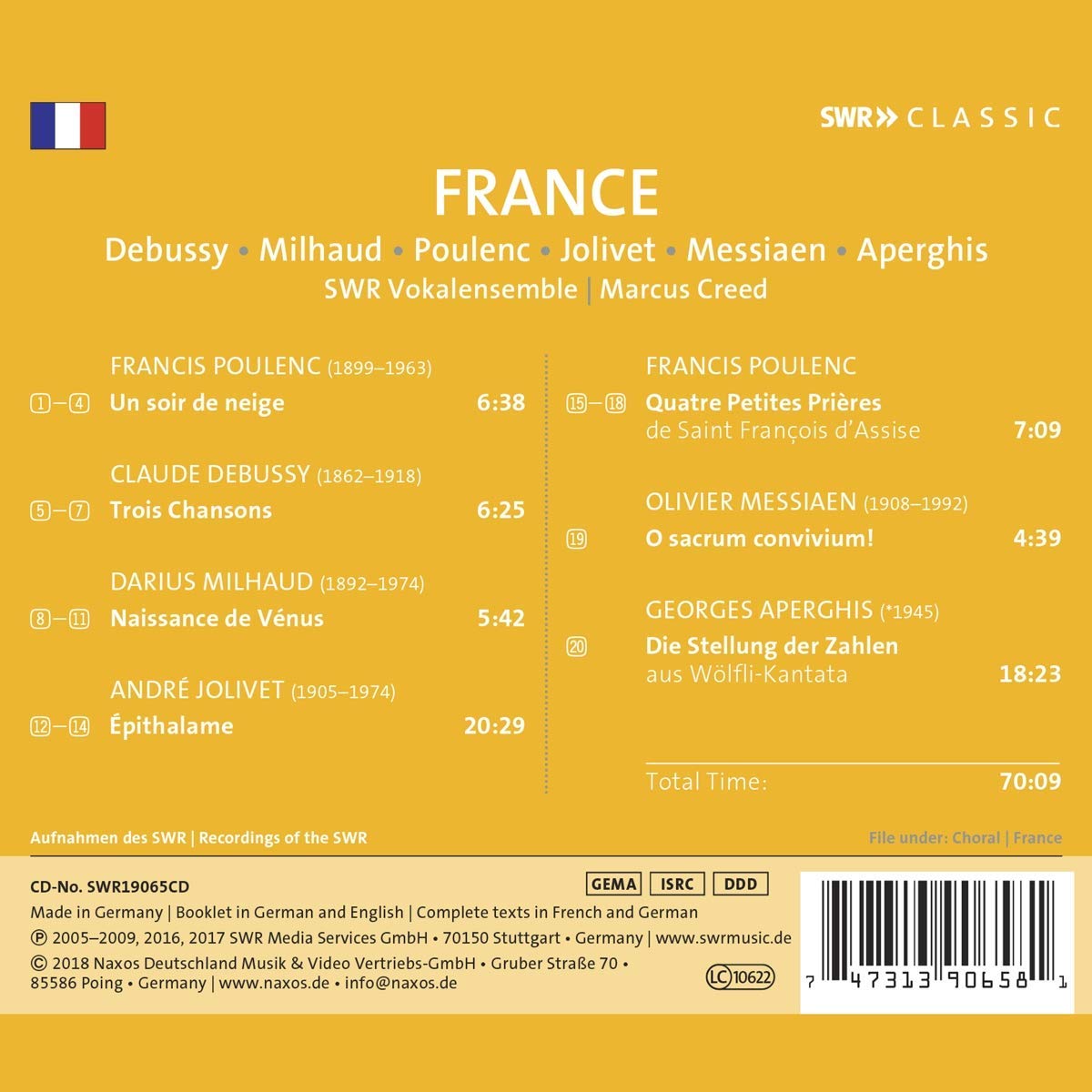 Marcus Creed 프랑스 합창음악 모음집 - 드뷔시 / 미요 / 풀랑크 / 졸리베 / 메시앙 / 아르페기스 ('France' - Debussy / Milhaud / Poulenc / Jolivet / Messiaen / Aperghis) 마르쿠스 크리트