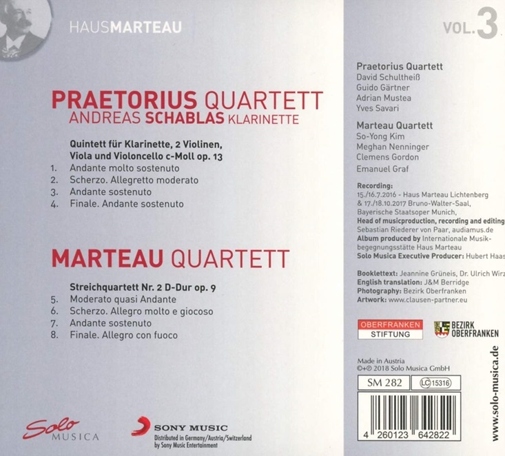 Praetorius Quartett 앙리 마르토: 클라리넷 오중주, 현악사중주 2번 (Henri Marteau: Clarinet Quintet, String Quartet No. 2)