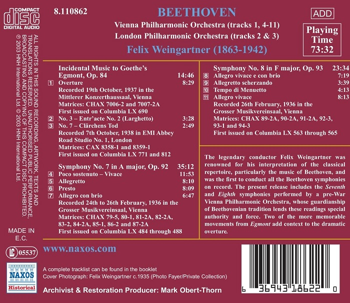 Felix Weingartner 베토벤 : 교향곡 7,9번, 에그몬트 서곡 - 바인가르트너