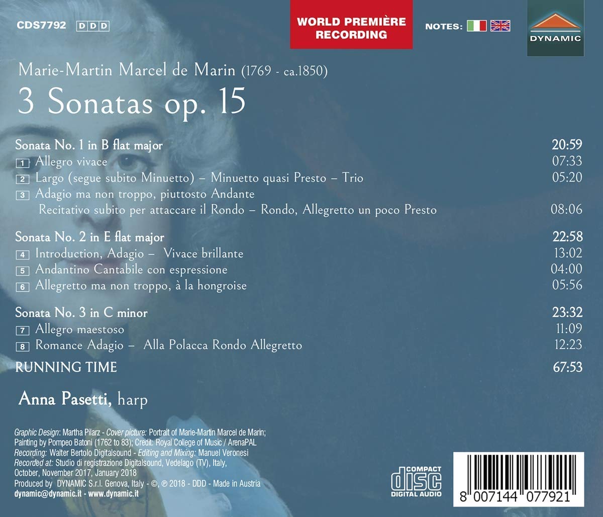 Anna Pasetti 드 마탱: 세 개의 하프 소나타 Op. 15 (De Marin: 3 Sonatas Op.15) 안나 파세티