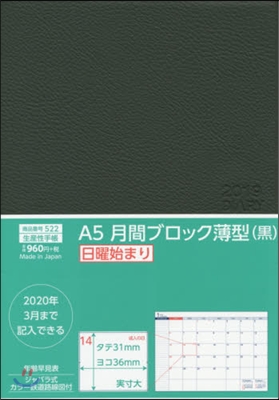 522.A5月間ブロック薄型 日曜始まり