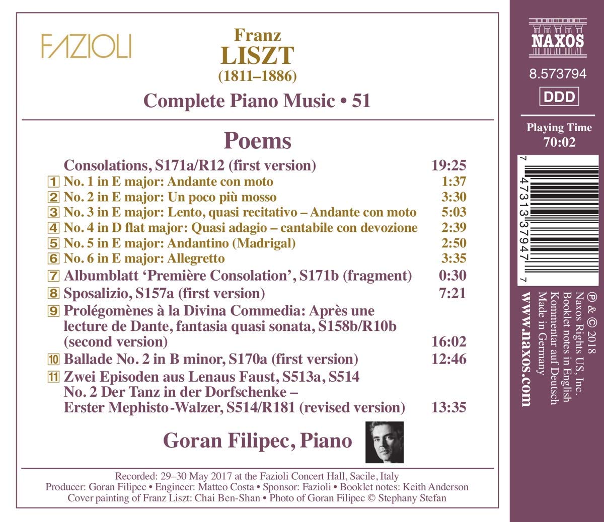 Goran Filipec 리스트: 피아노 작품 전곡 51집 - ‘음시’  (Liszt: Complete Piano Music Volume 51 - 'Poems') 고란 펠리펙