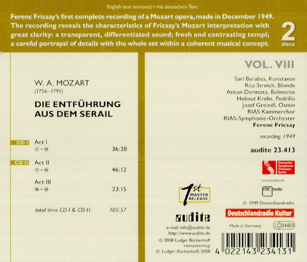 Ferenc Fricsay 모차르트: 후궁으로부터의 도피 (Mozart: Die Entfuhrung aus dem Serail, K384)