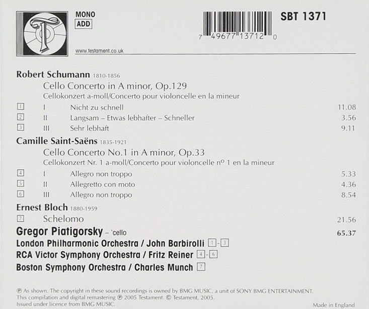 Gregor Piatigorsky 슈만 / 생상스: 첼로 협주곡 (Schumann / Saint-Saens: Cello Concertos)