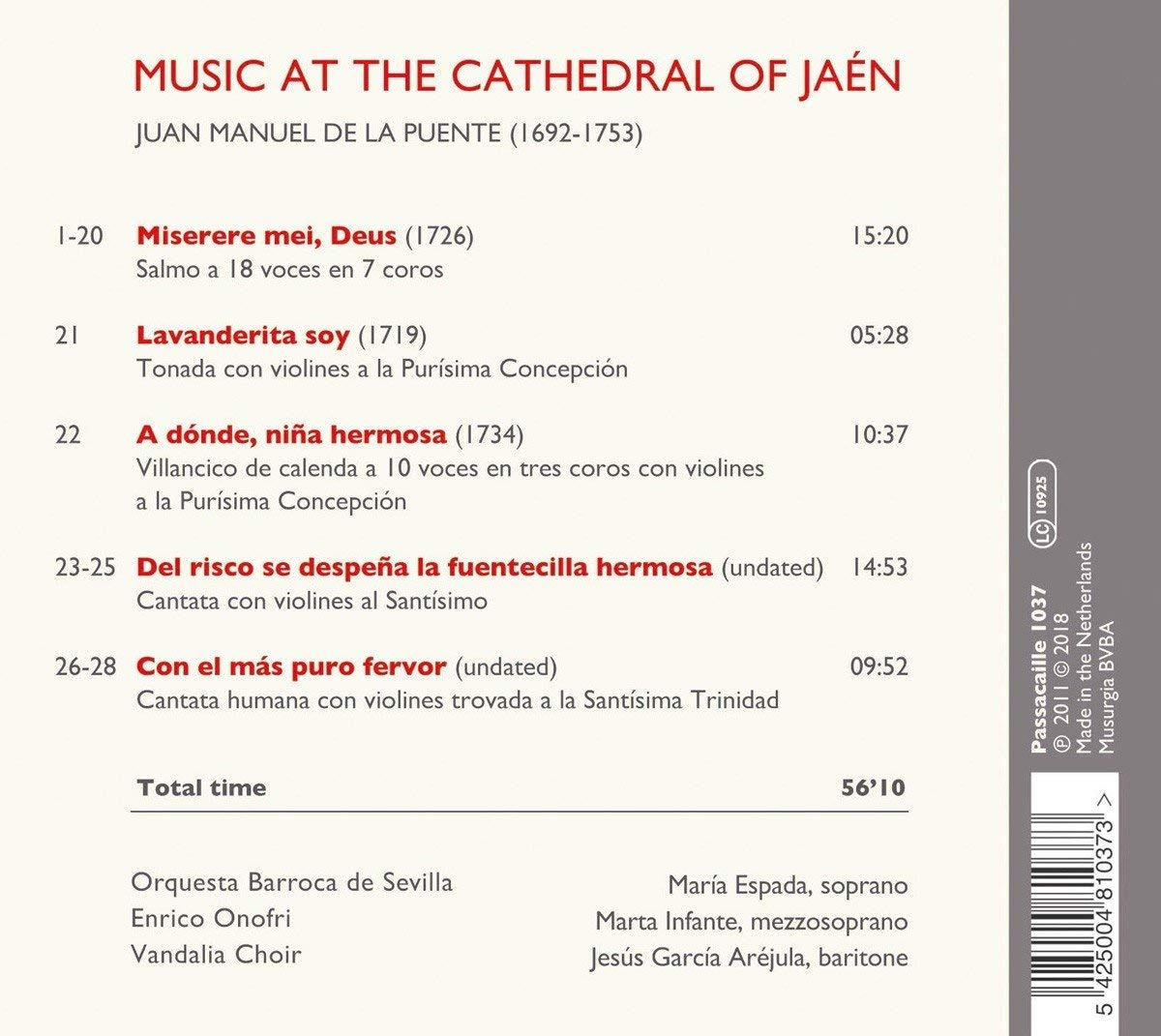Enrico Onofri 후안 마누엘 델라 푸엔테: 후기 바로크 하엔 대성당의 교회 음악 (Juan Manuel De La Puente: 'Music at the Cathedral of Jaen') 엔리코 오노프리