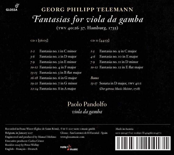 Paolo Pandolfo 텔레만: 무반주 비올라 다 감바 환상곡 (Telemann: Fantasias for Viola da Gamba [Hamburg 1735])